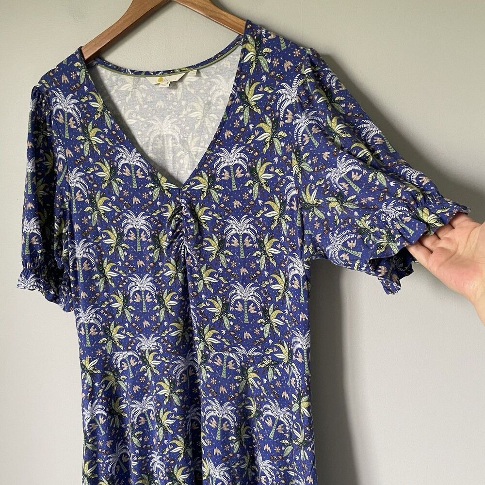 Boden Midi Sundress Tropical Palm Tree Print Purple Green Women's Size 12 Reg - Picture 3 of 12